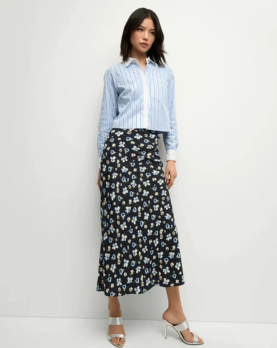 Discount - Clover Stretch-Silk Floral Skirt - Navy Multi Long Skirts