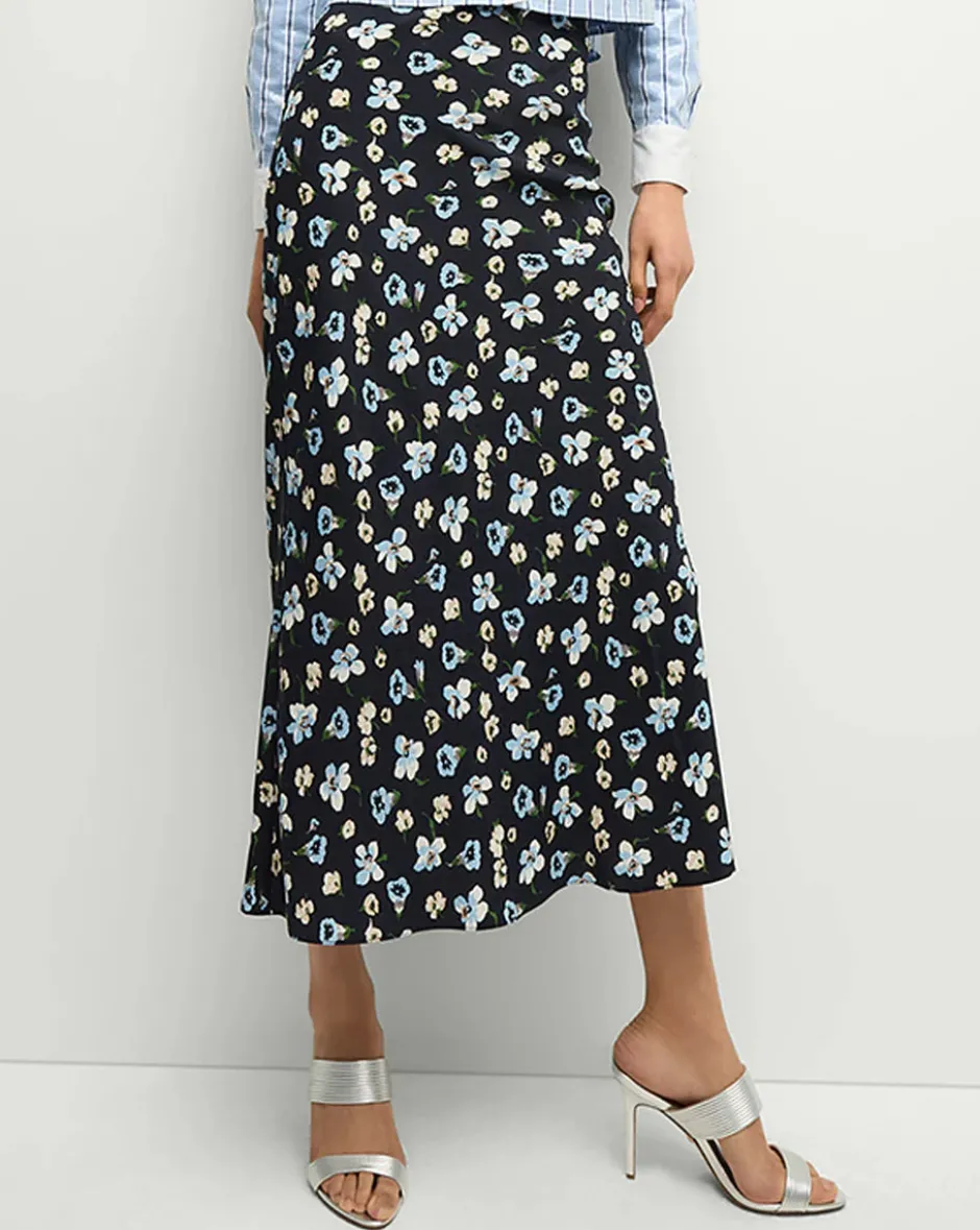 Discount - Clover Stretch-Silk Floral Skirt - Navy Multi Long Skirts