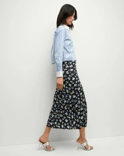 Discount - Clover Stretch-Silk Floral Skirt - Navy Multi Long Skirts