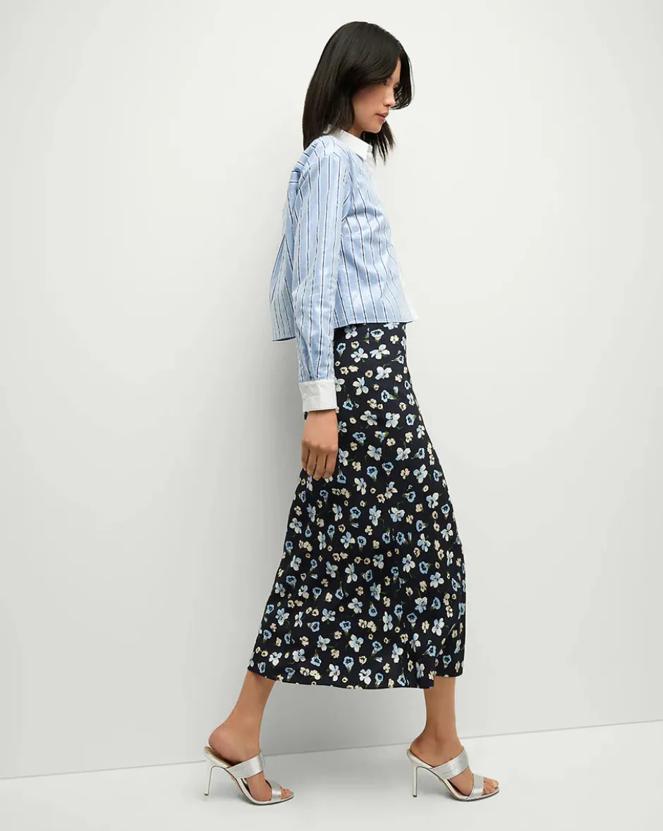 Discount - Clover Stretch-Silk Floral Skirt - Navy Multi Long Skirts