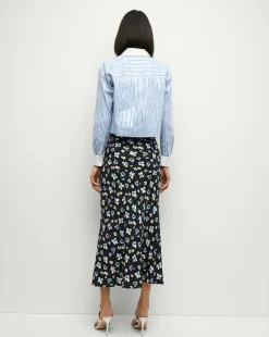 Discount - Clover Stretch-Silk Floral Skirt - Navy Multi Long Skirts