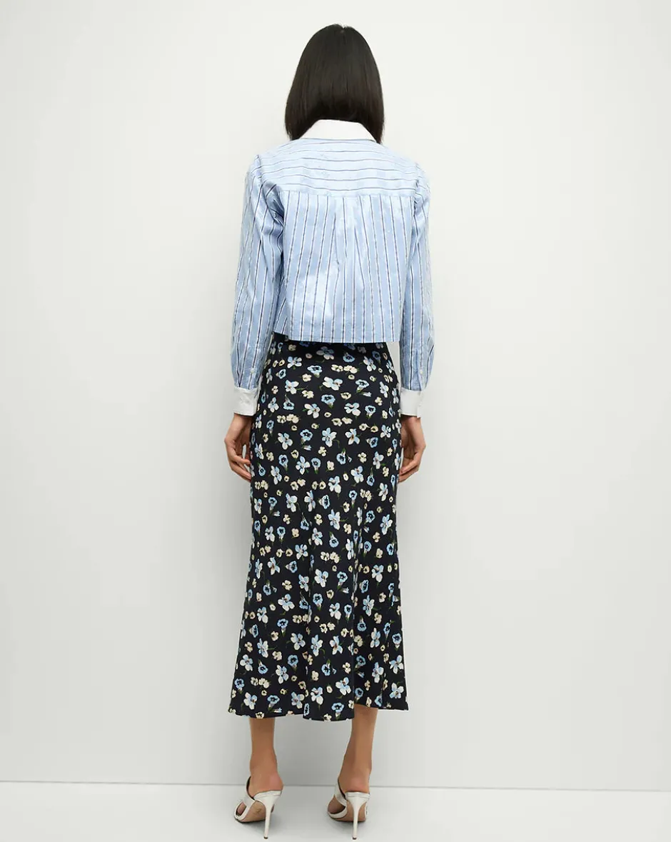 Discount - Clover Stretch-Silk Floral Skirt - Navy Multi Long Skirts