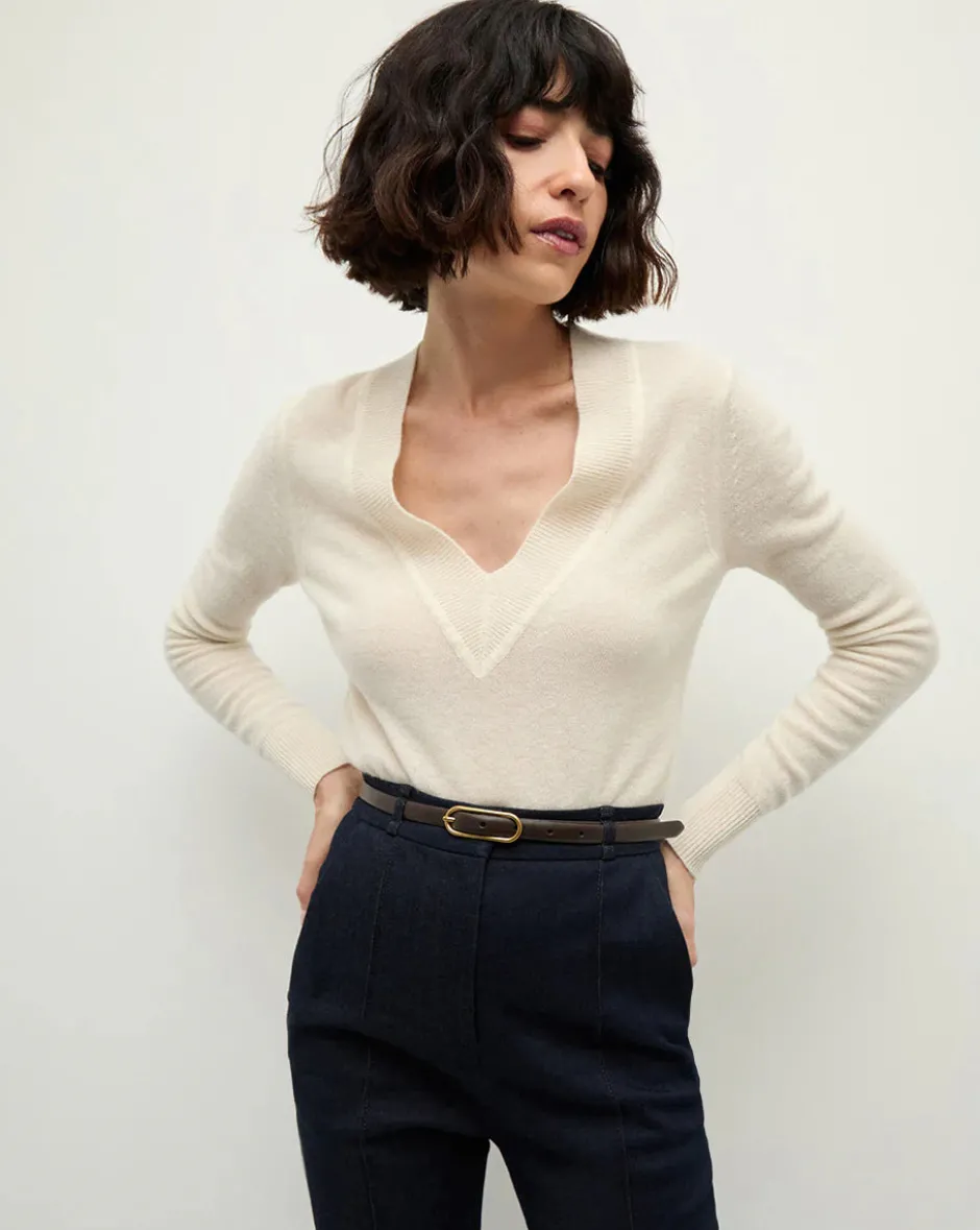 Outlet - Coleta V-Neck Cashmere Sweater - Ivory Sweaters & Knits