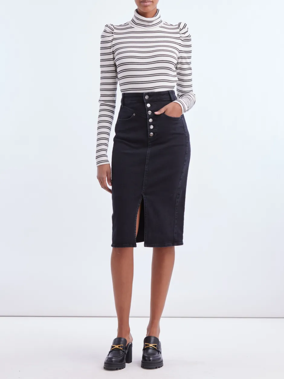 Clearance - Herron Denim Midi Skirt - Washed Onyx Skirts | Long Skirts