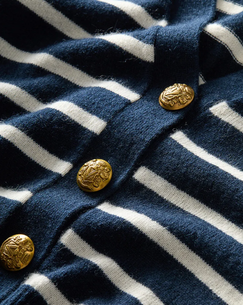 Discount - Solene Cashmere Striped Cardigan - Navy/Ivory Sweaters & Knits