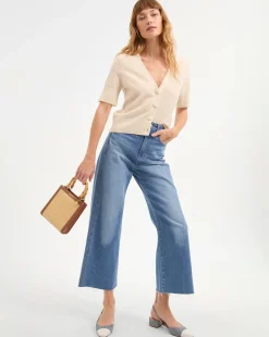 New - Solene Short Sleeve Cashmere Cardigan - Ivory Sweaters & Knits