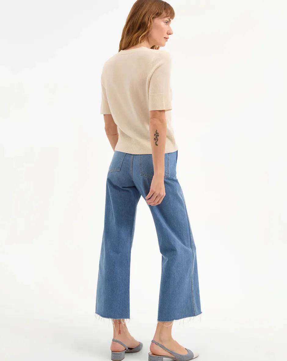 New - Solene Short Sleeve Cashmere Cardigan - Ivory Sweaters & Knits